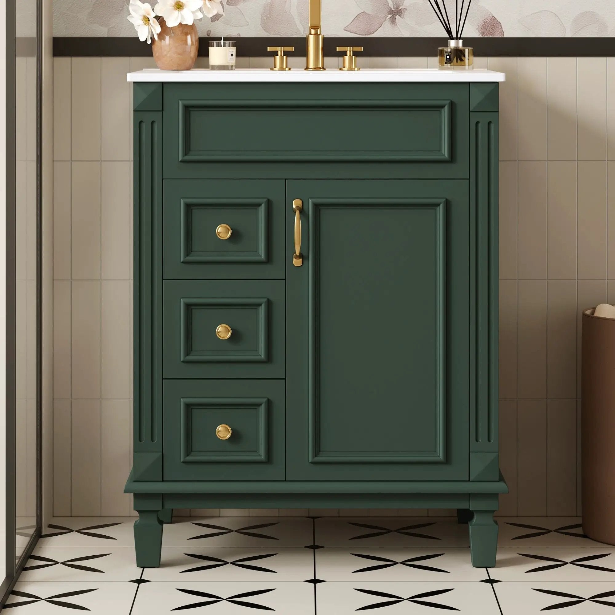 Bathroom Vanity With Sink, Compact Cabinet & 2 Drawers And Adjustable Shelf by Unique Piece Furniture