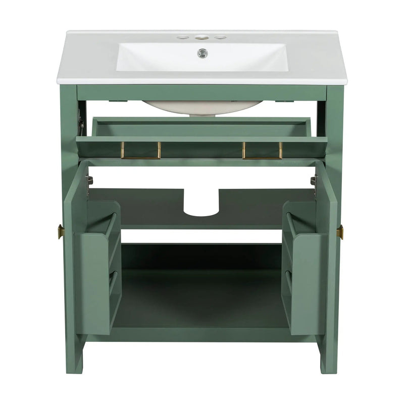Bathroom Vanity With Ceramic Sink, Modern Single Bathroom Cabinet With 2 Doors And A Shelf, Soft Close Doors by HouseOfZazla