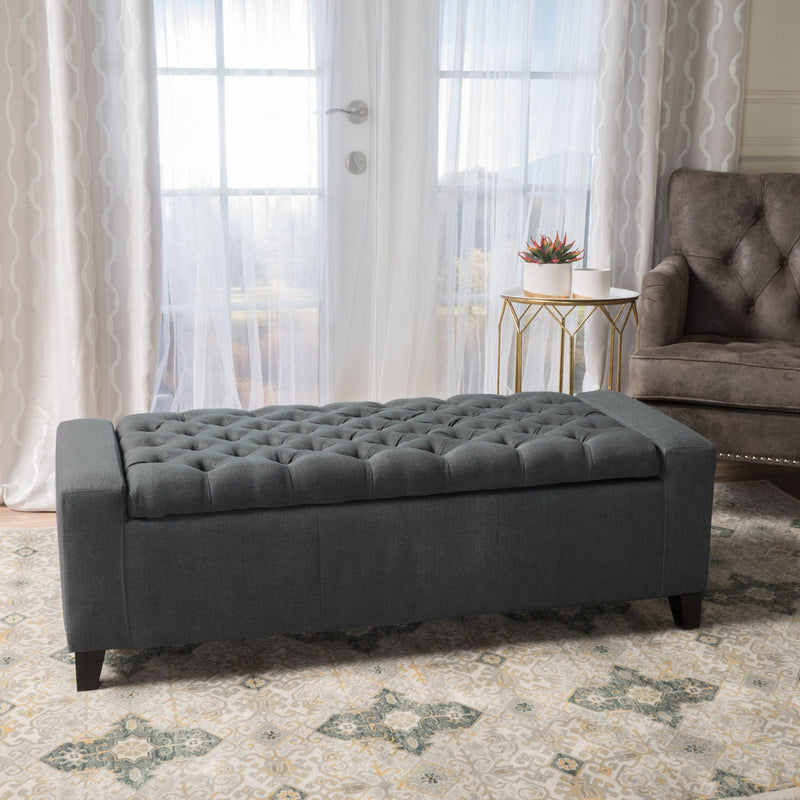 Contemporary Storage Ottoman With Tufted Top - Dark Gray by HouseOfZazla