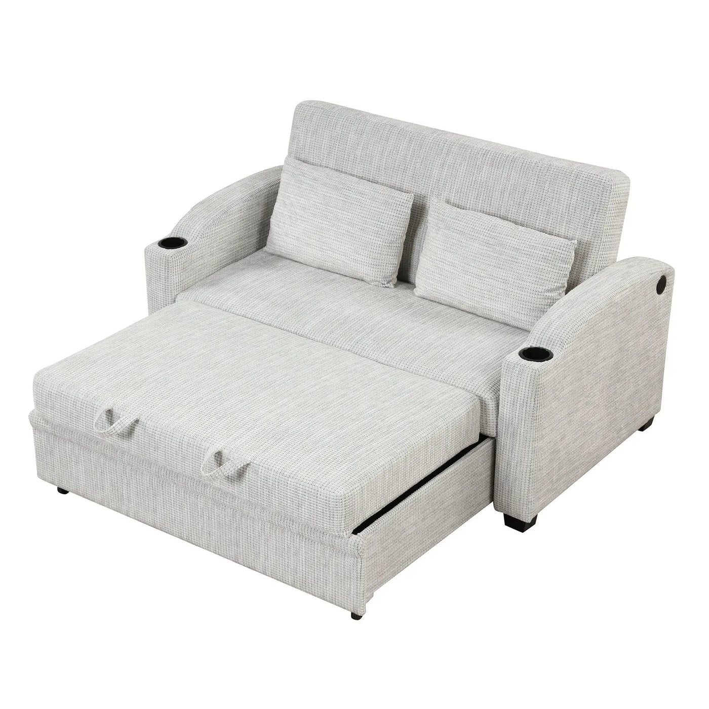 Pull Out Loveseat Sofa With Adjsutable Backrest, 2 Pillows, Cup Holders, USB Ports For Living Room by HouseOfZazla
