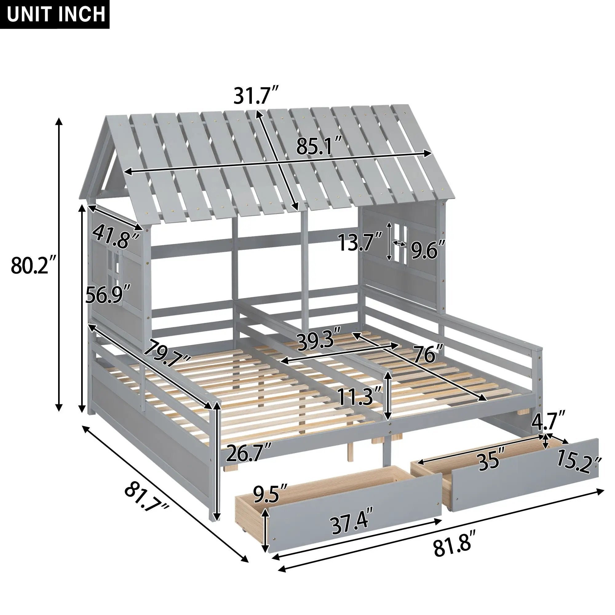 House Platform Beds With 2 Drawers, Side By Side Design by Unique Piece Furniture