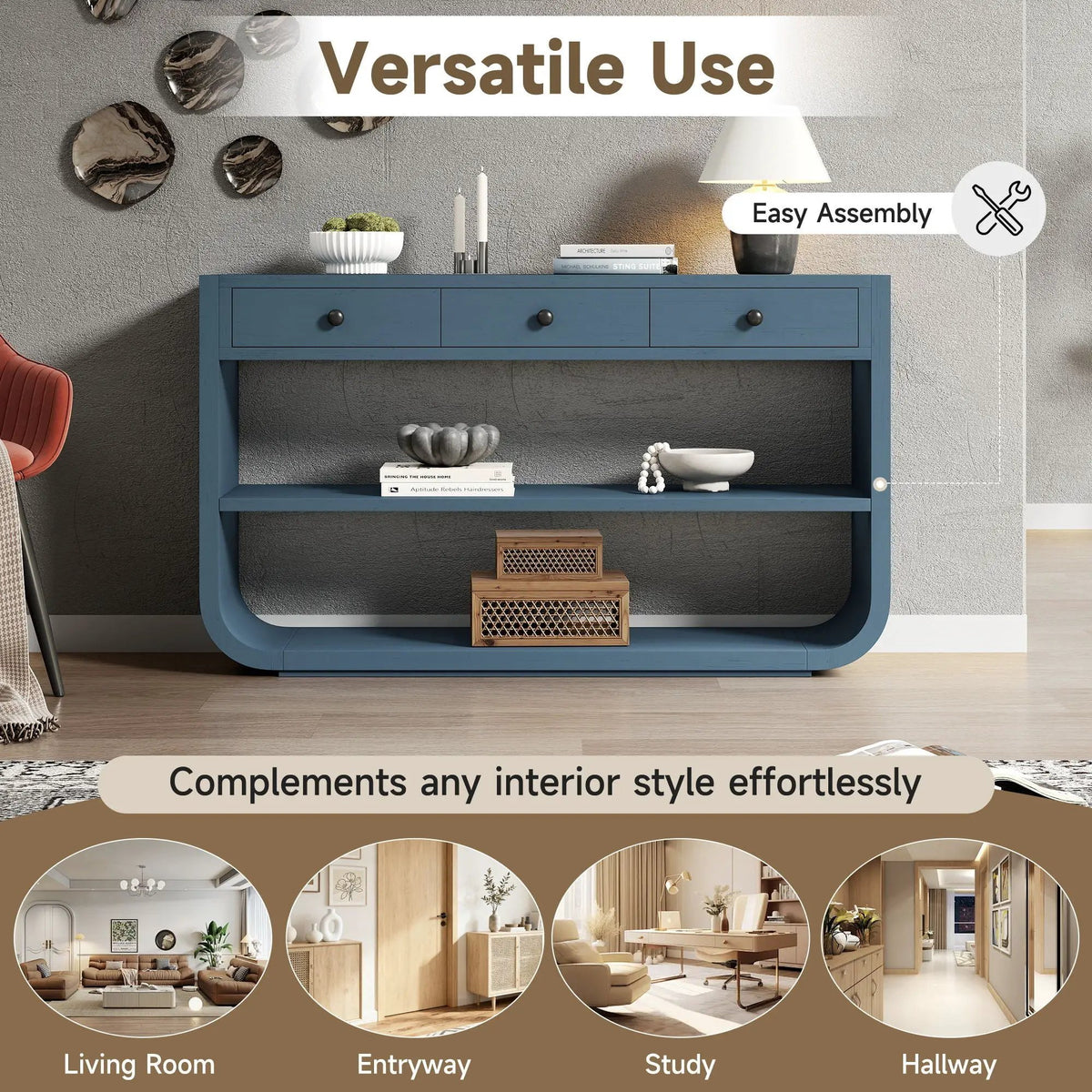 Console Table With 3 Soft Close Drawers & 2 Open Shelves by HouseOfZazla