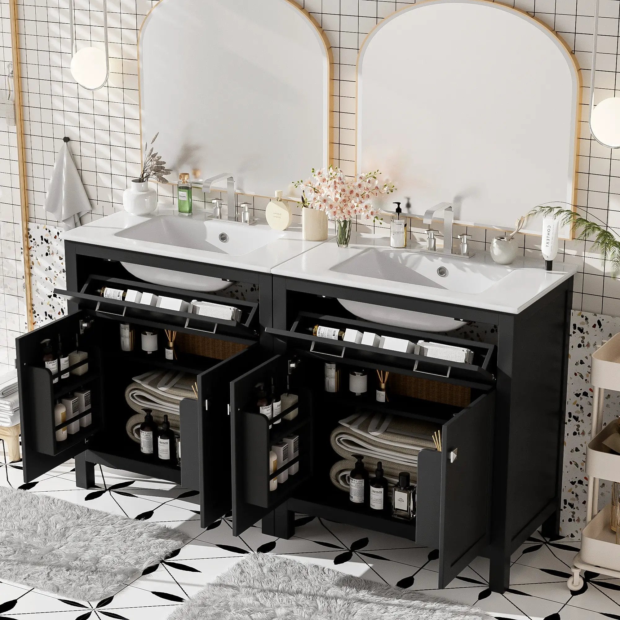 60" Modern Black Bathroom Vanity Set by HouseOfZazla