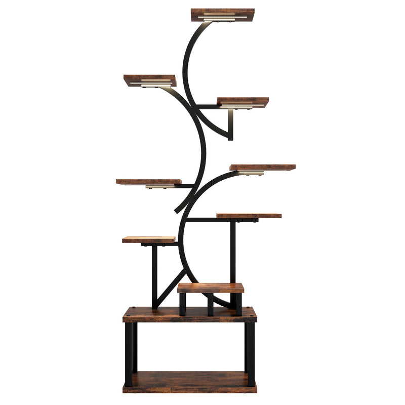 S - Shaped, 10 Tier Plant Stand With 5 Grow Lights - Deep Rustic Brown by HouseOfZazla