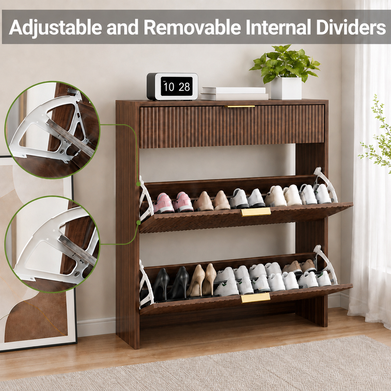 Narrow Fluted Shoe Storage Cabinet for Entryway by HouseOfZazla