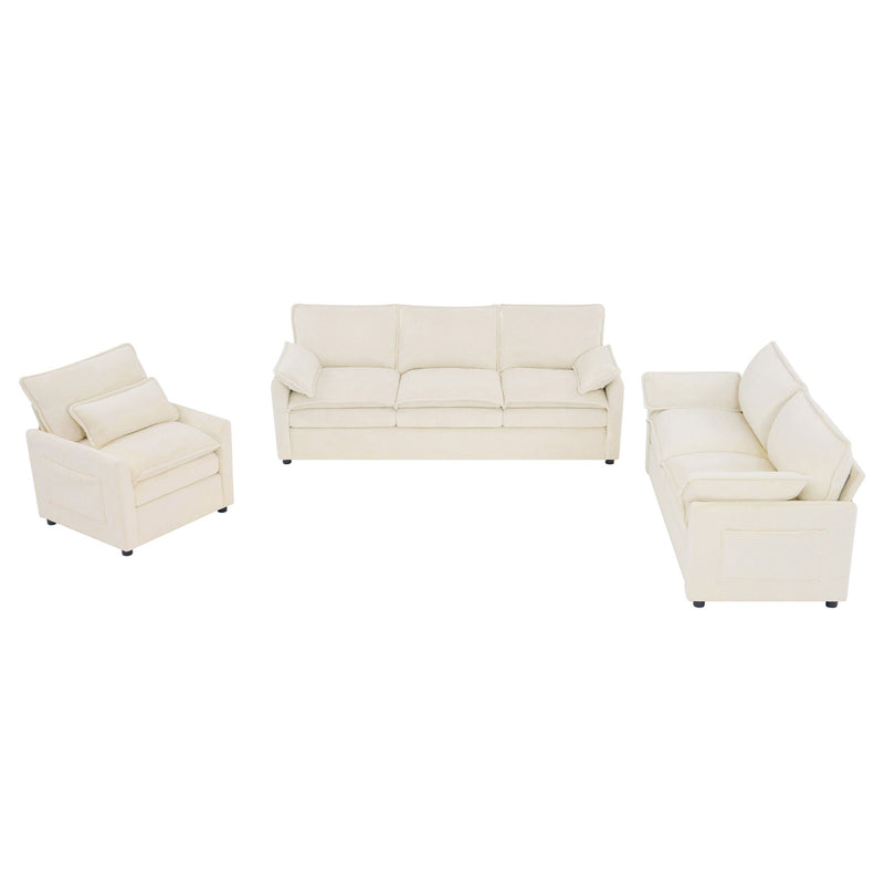 Modern Sofa Set With Double Layer Cushion And Side Storage Pockets by HouseOfZazla