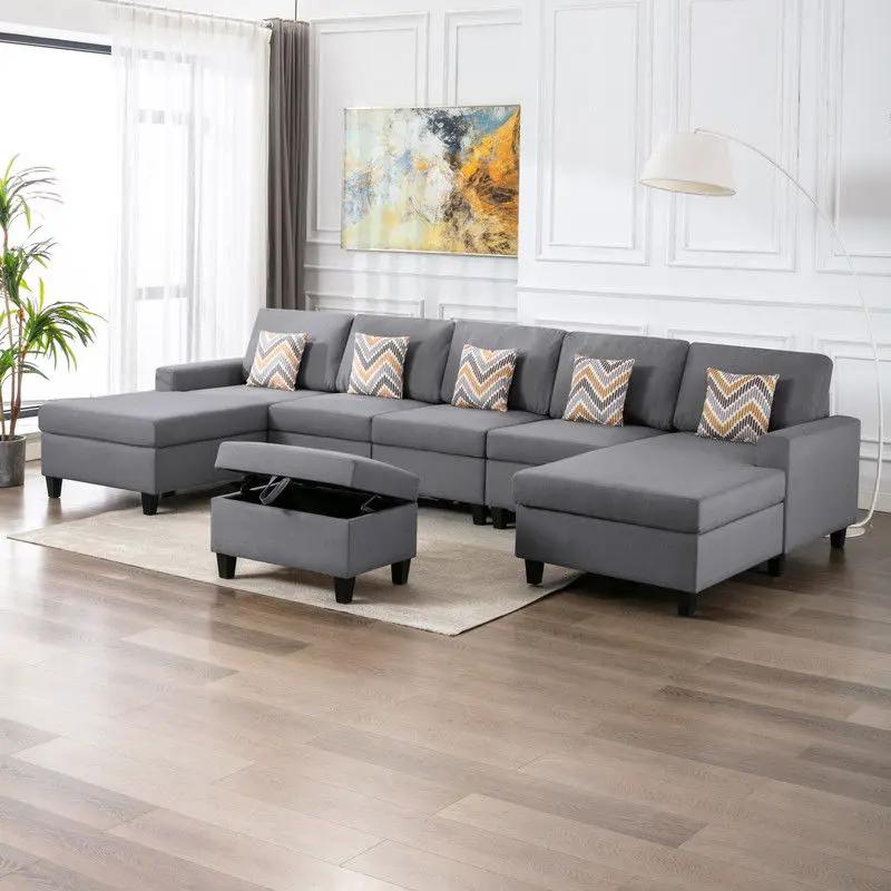 Nolan - Fabric 6 Piece Sectional Sofa With Pillows And Interchangeable Legs by HouseOfZazla