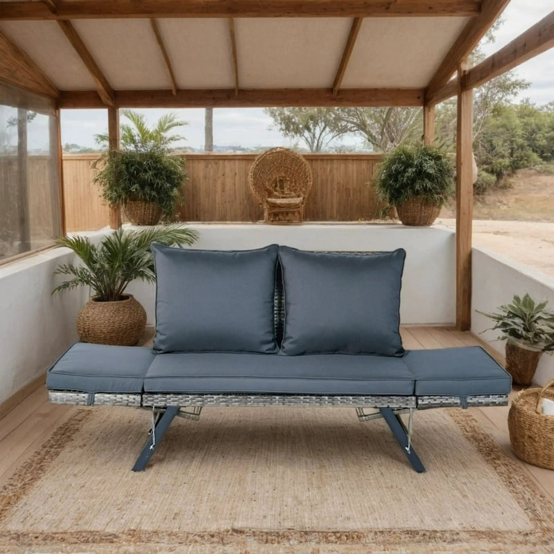 1 Pieces Patio Wicker Side Foldable Bench Patio Backyard Conversation Bench Gray Wicker - Dark Gray by Unique Piece Furniture