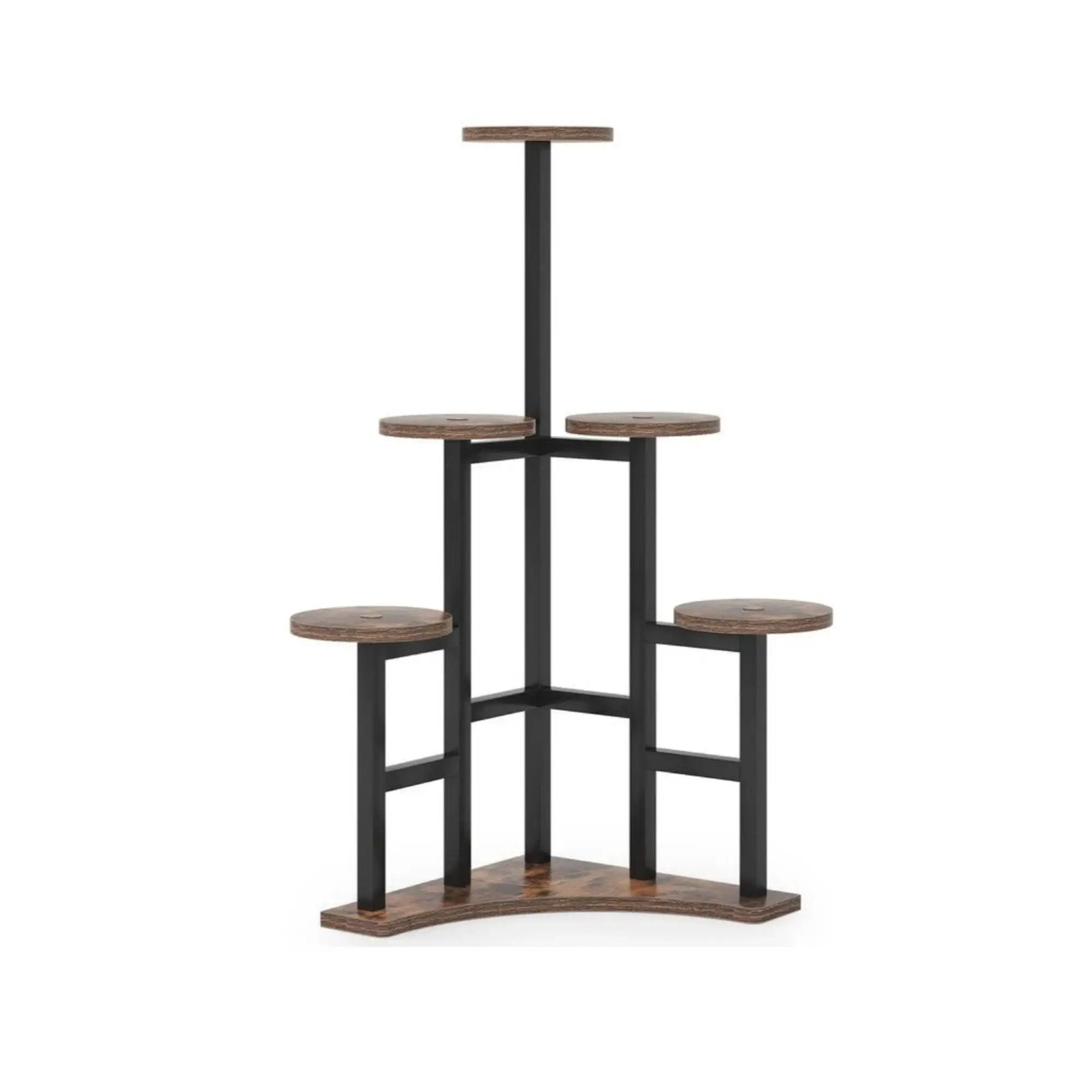 6 Tier Corner Plant Shelf With Frame For Living Room - Rustic Brown by HouseOfZazla