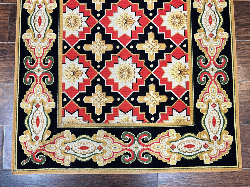 Vintage Runner Rug 3.5 x 14, Long Runner Rug, Stark Custom Made Carpet, European Design, Red Black Ivory Tan, Long Rug for Hallway by Jewel Rugs