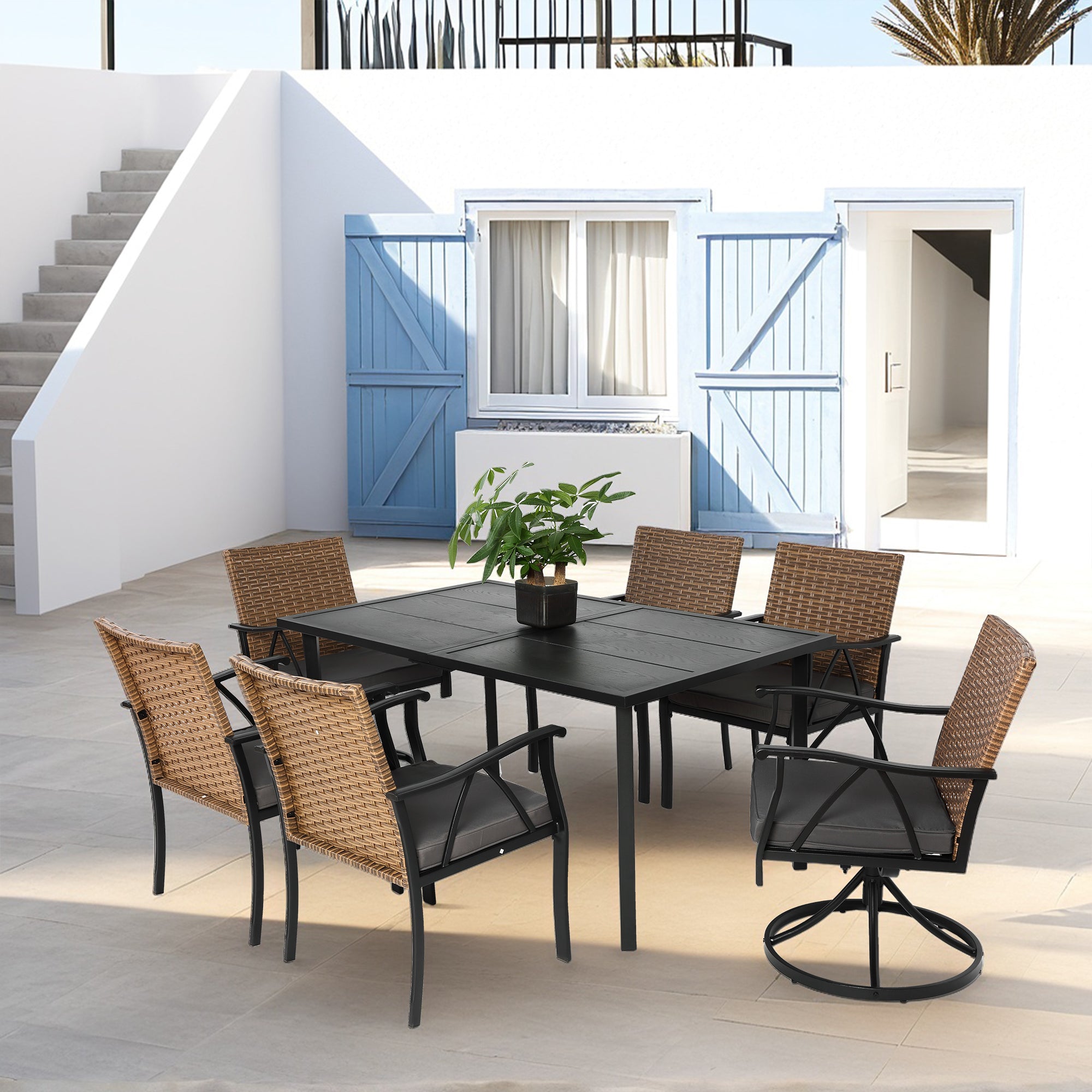 7 Piece Patio Dining Set with Outdoor Wicker Furniture by HouseOfZazla