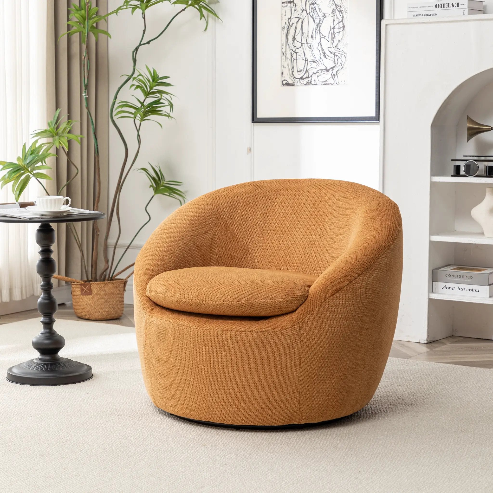 Winnie Modern Teddy Fabric Barrel Chair - 360° Swivel by HouseOfZazla