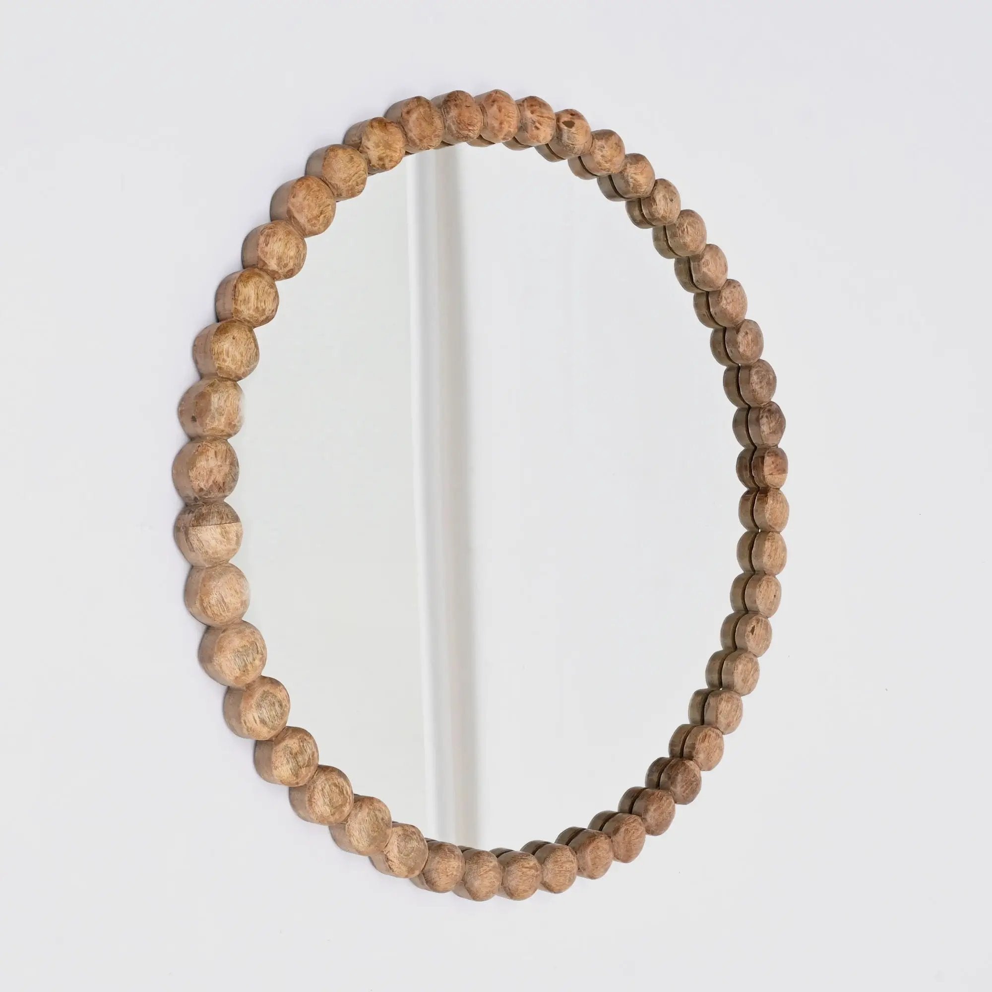 Decorative Round Hanging Wall Mirror With Bead Design Frame - Natural by Unique Piece Furniture