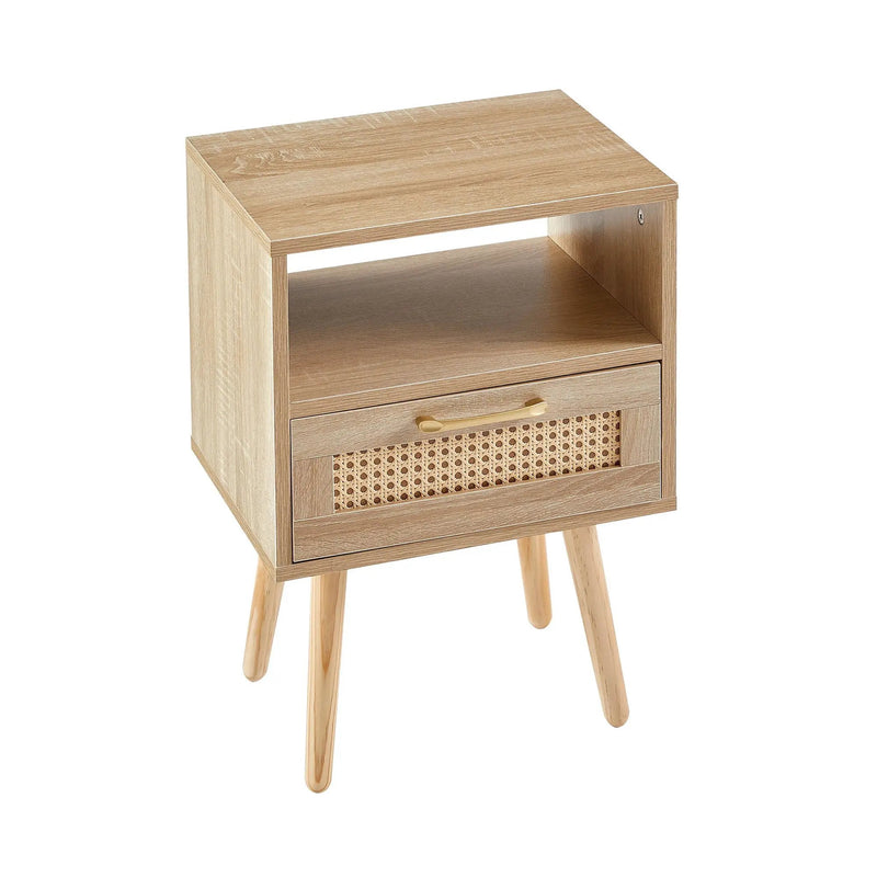 15.75" Rattan End Table With Drawer And Solid Wood Legs, Modern Nightstand, Side Table For Living Room, Bedroom by HouseOfZazla