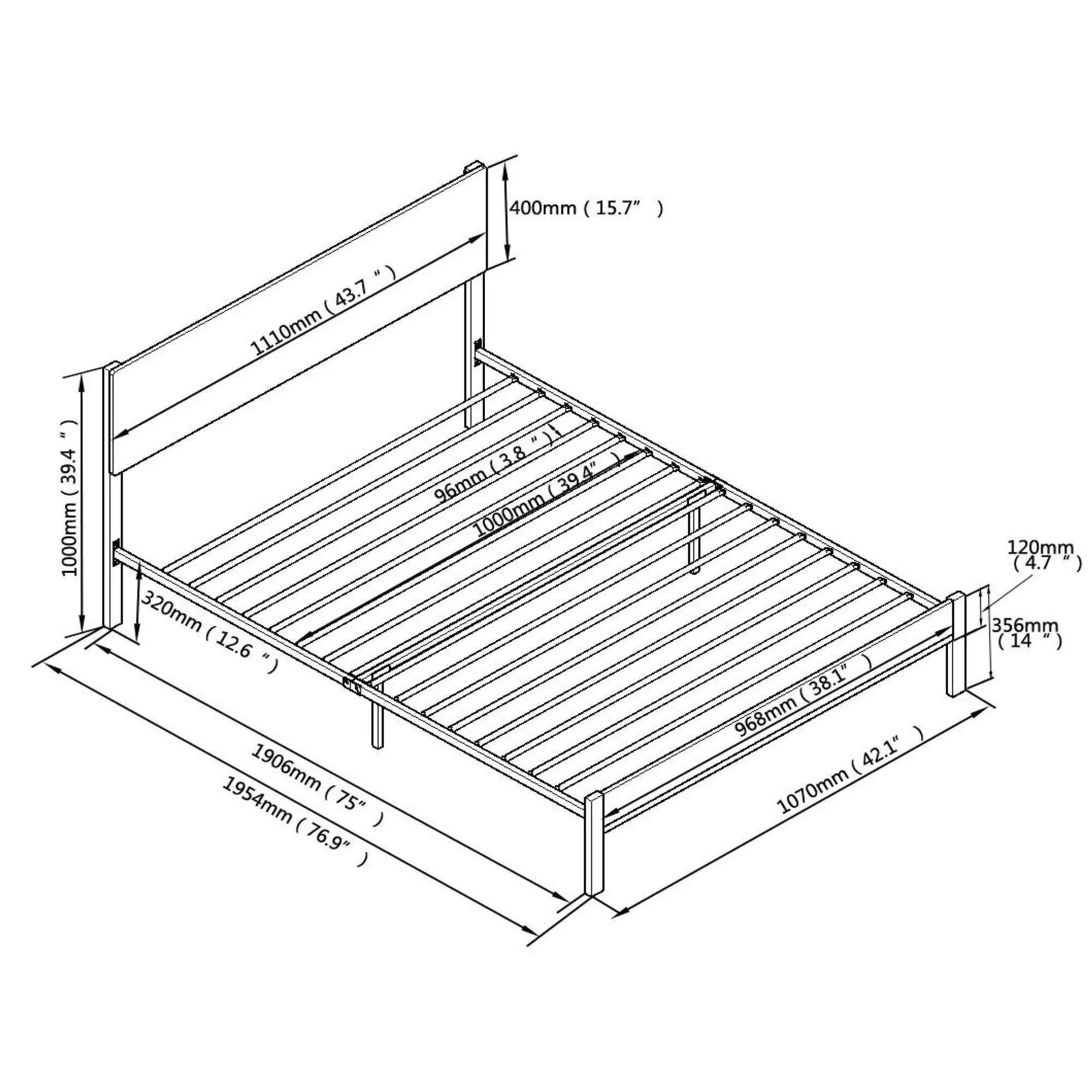 Modern Twin Size Metal Bed Frame Sturdy System Metal & Wood - Black by HouseOfZazla
