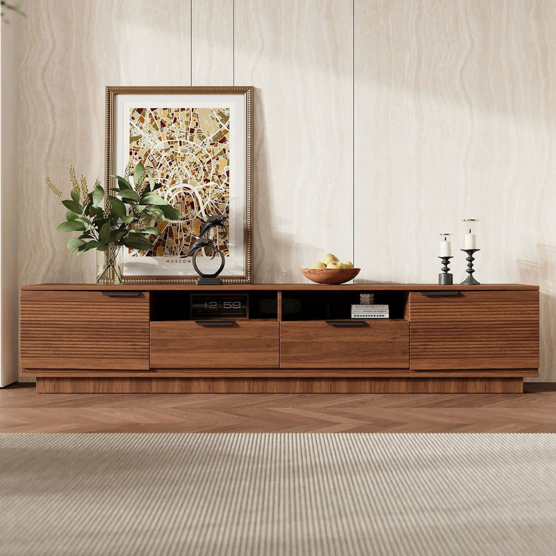 TV Stand, Entertainment Center With Deep Drawers, Cable Management & Soft Closing Hinges by Unique Piece Furniture