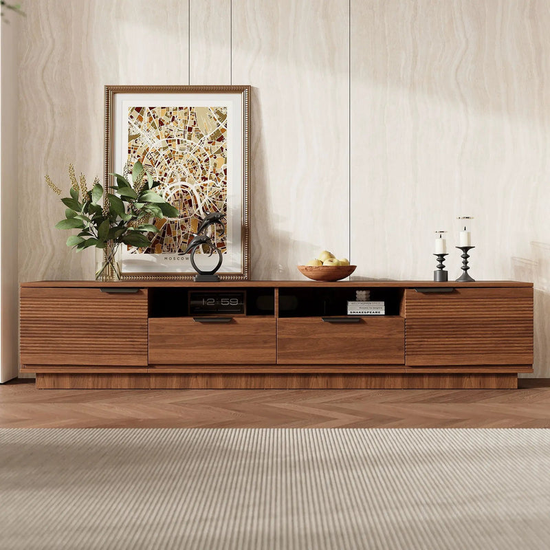 TV Stand Entertainment Center with Deep Drawers, Cable Management & Soft Closing Hinges by HouseOfZazla