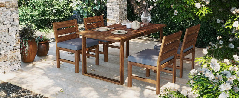 U_STYLE Farmhouse 5-Piece Outdoor Patio Dining Set with Adjustable Legs by HouseOfZazla