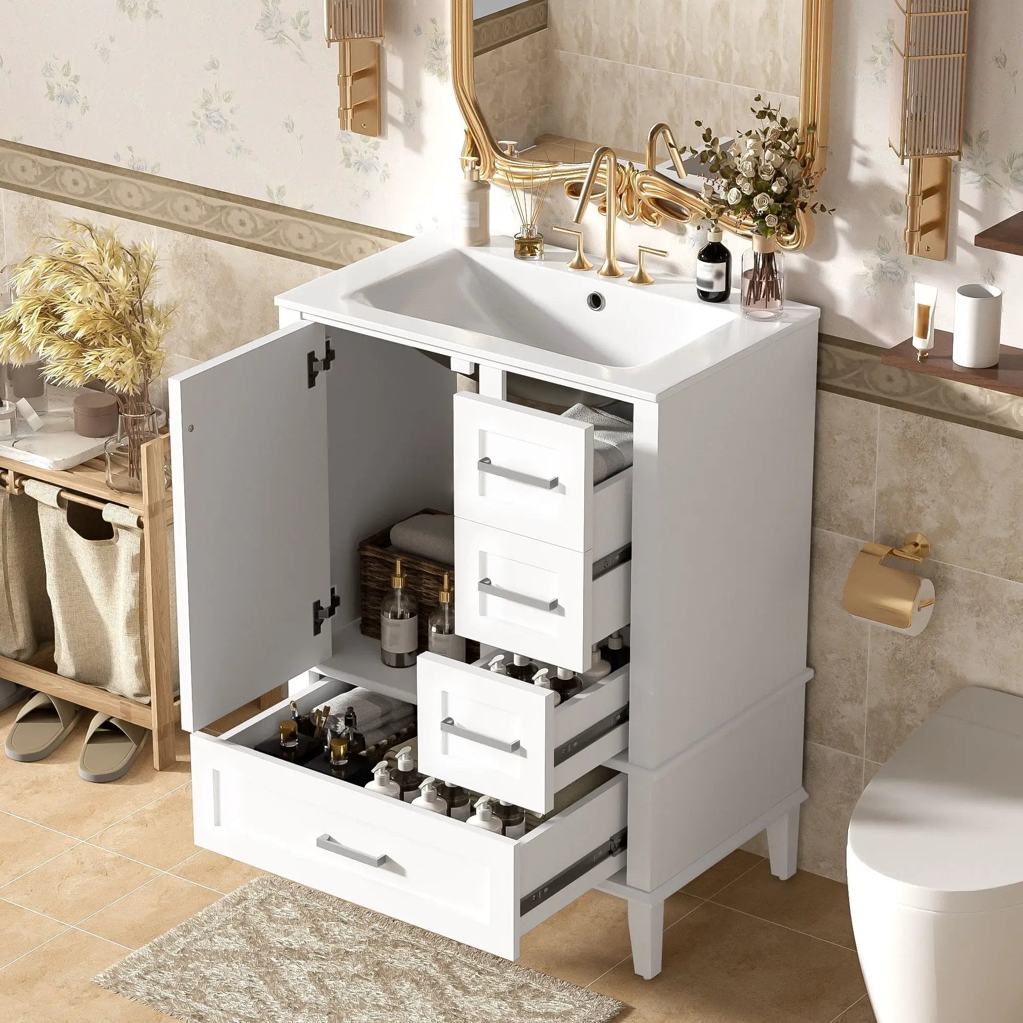Bathroom Vanity, Modern Bathroom Cabinet With Sink Combo Set, Bathroom Storage Cabinet With A Soft Closing Door And 3 Drawers, Solid Wood Frame by Unique Piece Furniture