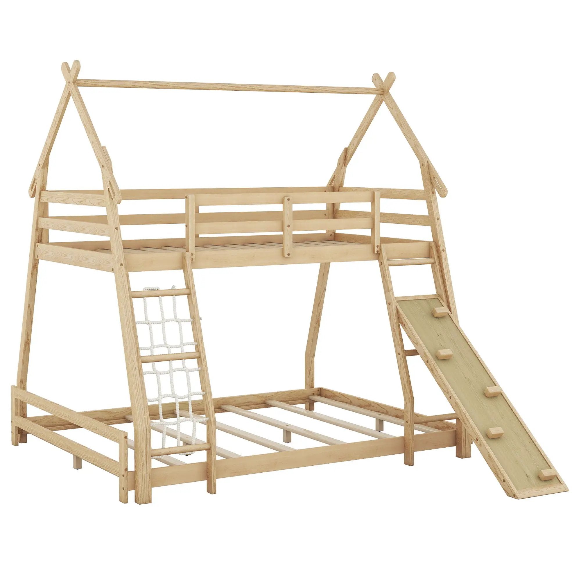 Georgiana - Twin Over Queen House Bunk Bed With Climbing Nets And Climbing Ramp by Unique Piece Furniture