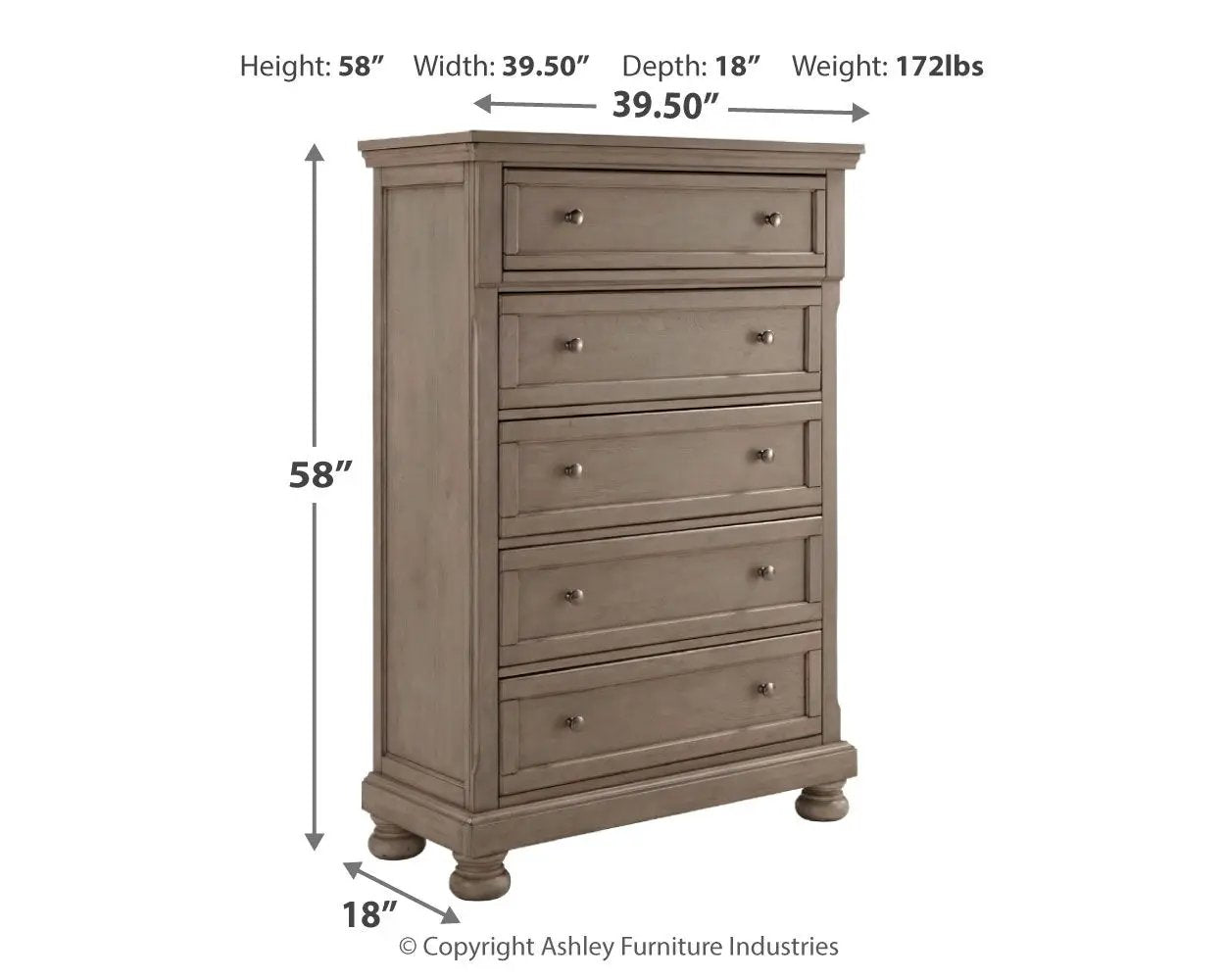 Lettner - Five Drawer Chest - 2-handles - Light Gray by Unique Piece Furniture