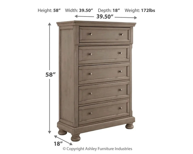 Lettner - Five Drawer Chest - 2-handles - Light Gray by Unique Piece Furniture