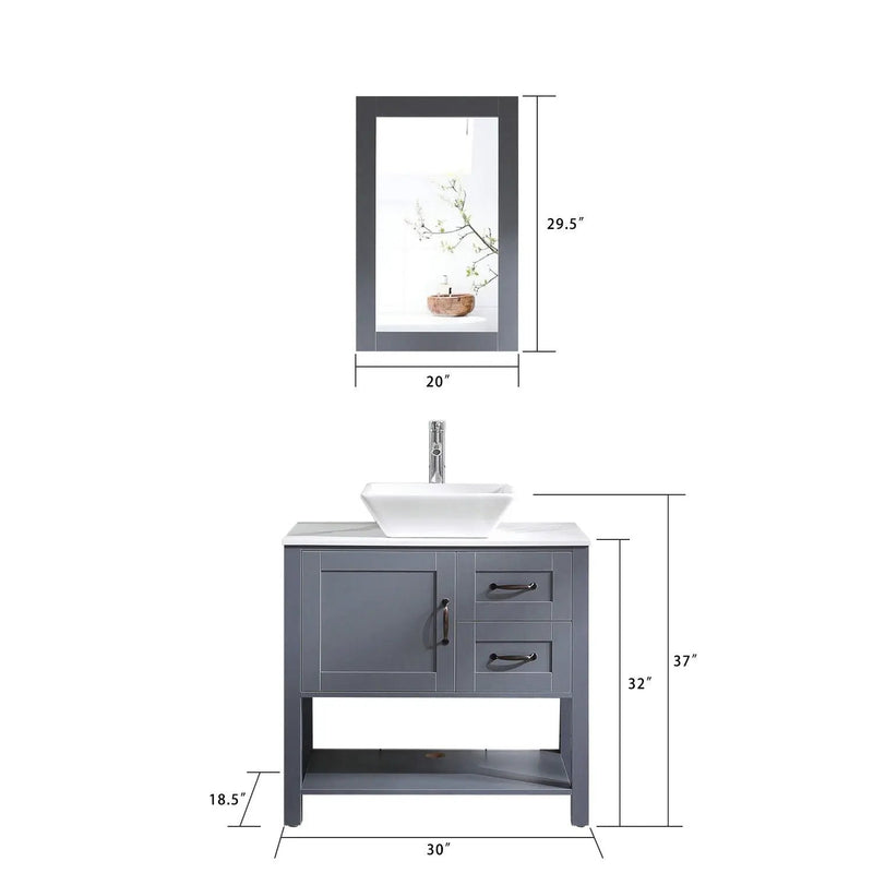 30" Gray Bathroom Vanity And Sink Combo Marble Pattern Top With Mirror Faucet & Drain - Gray by HouseOfZazla