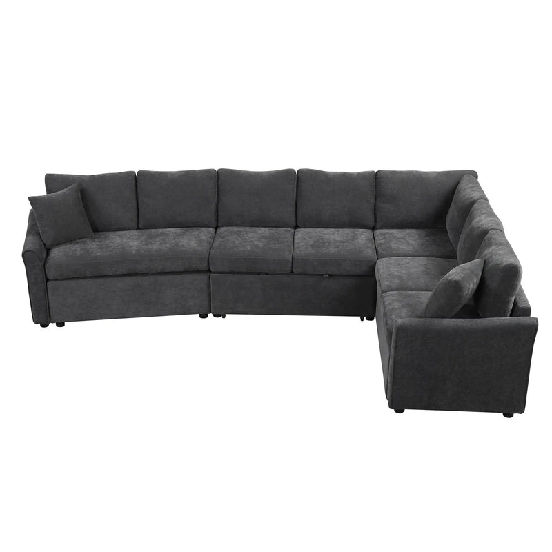 L-Shaped Sofa Convertible Sofa Bed Pull Out Sofa Sleeper With Two Back Pillows, Two USB Ports And Two Power Sockets For Living Room by HouseOfZazla