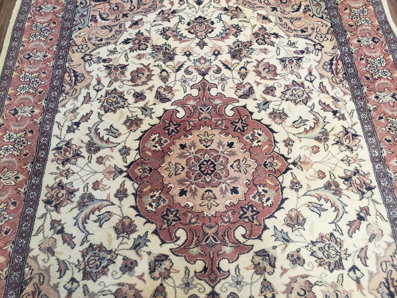 4x6 Handmade Top Quality Pakistani Floral Wool Rug Veg Dyes Carpet Beige Salmon by Jewel Rugs