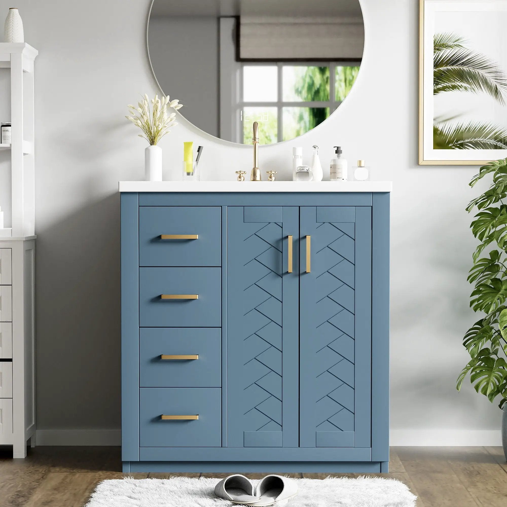 Ceramic Sink Combo, Freestanding Vanity Set With 3 Drawers & Soft Closing Doors by HouseOfZazla