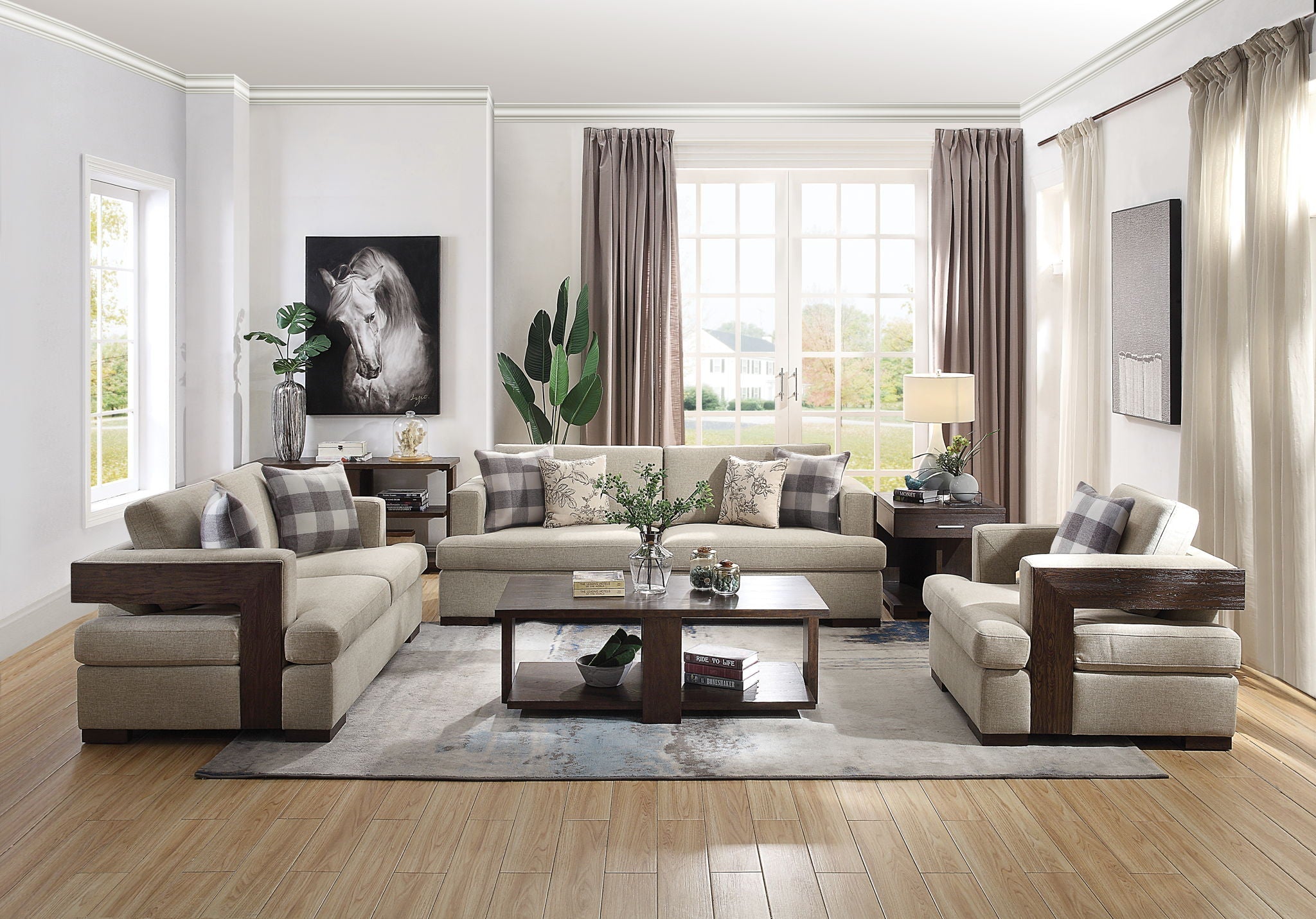 Niamey - Sofa With 4 Toss Pillows - Walnut by HouseOfZazla