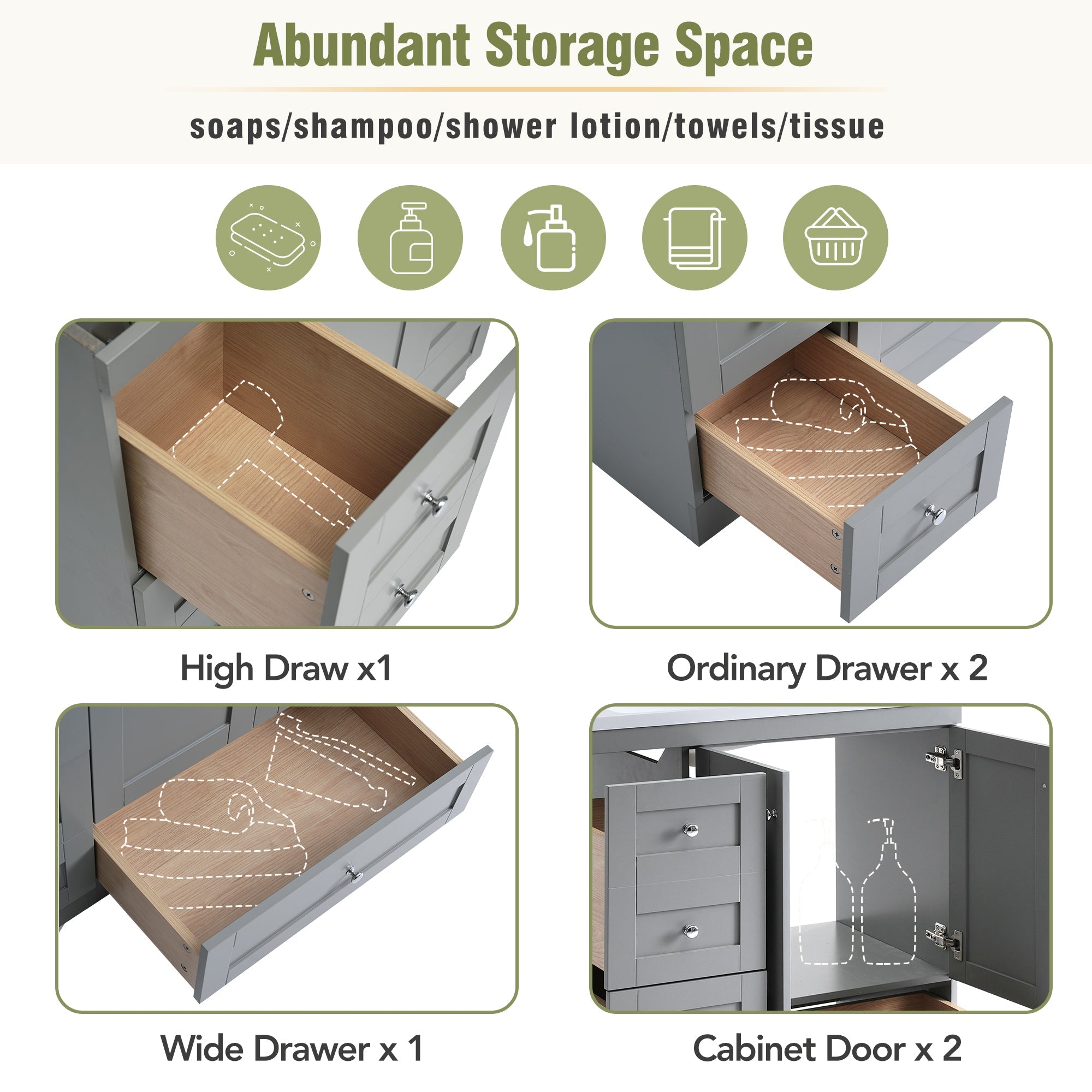 36 Inch Shaker Style Free-Standing Bathroom Vanity Cabinet with Sink by HouseOfZazla