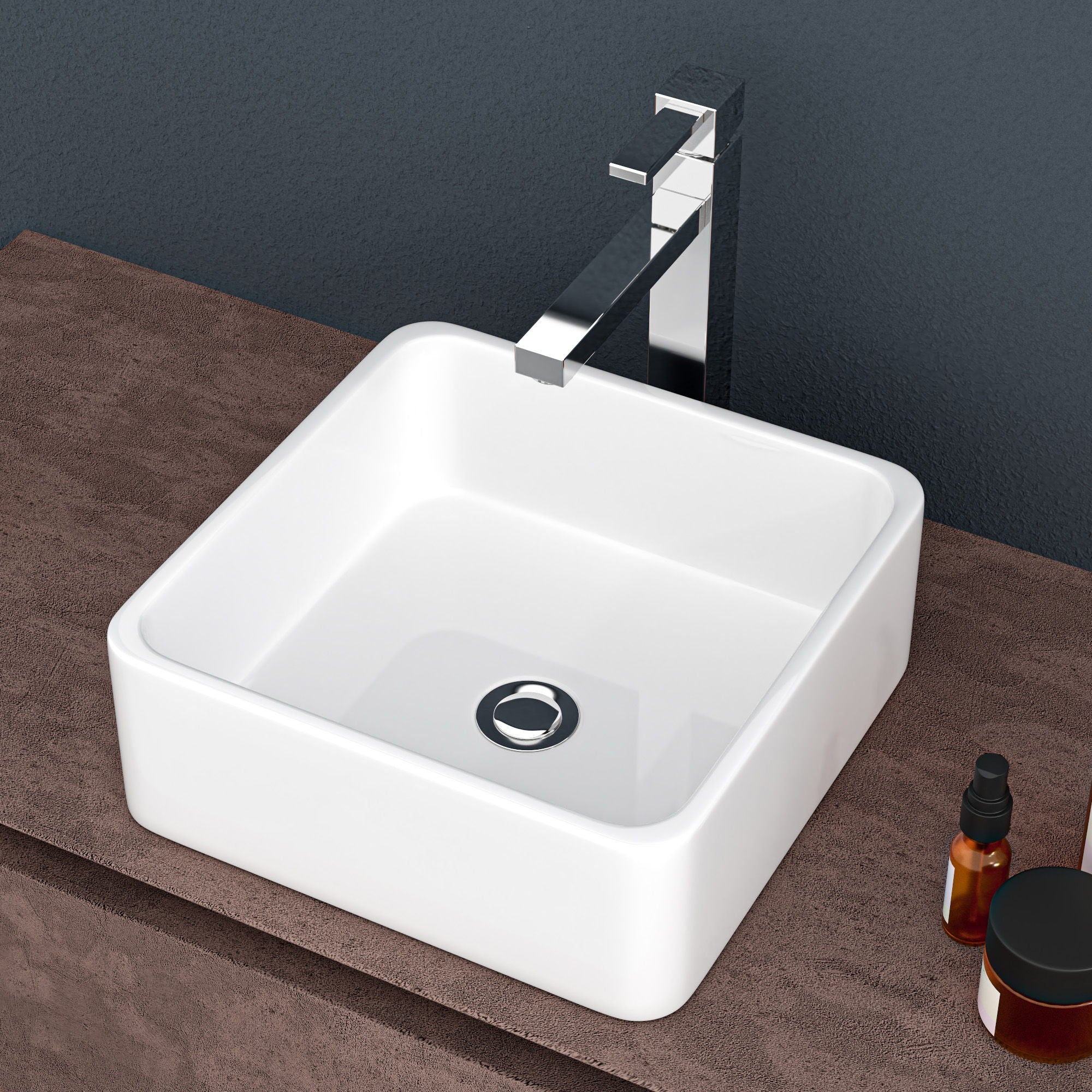 Elegant European Style Ceramic Square Vessel Bathroom Sink - White by HouseOfZazla