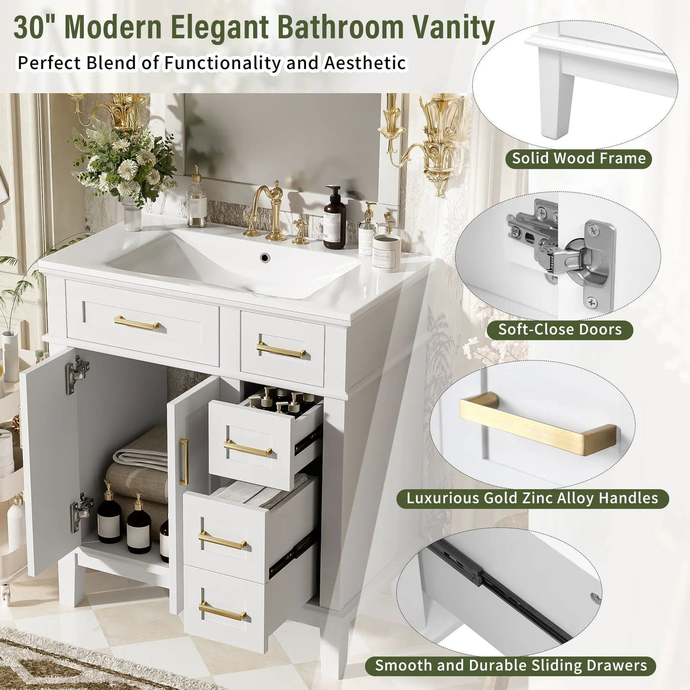 Modern Bathroom Vanity With Ceramic Sink, Soft Close Storage Cabinet by Unique Piece Furniture