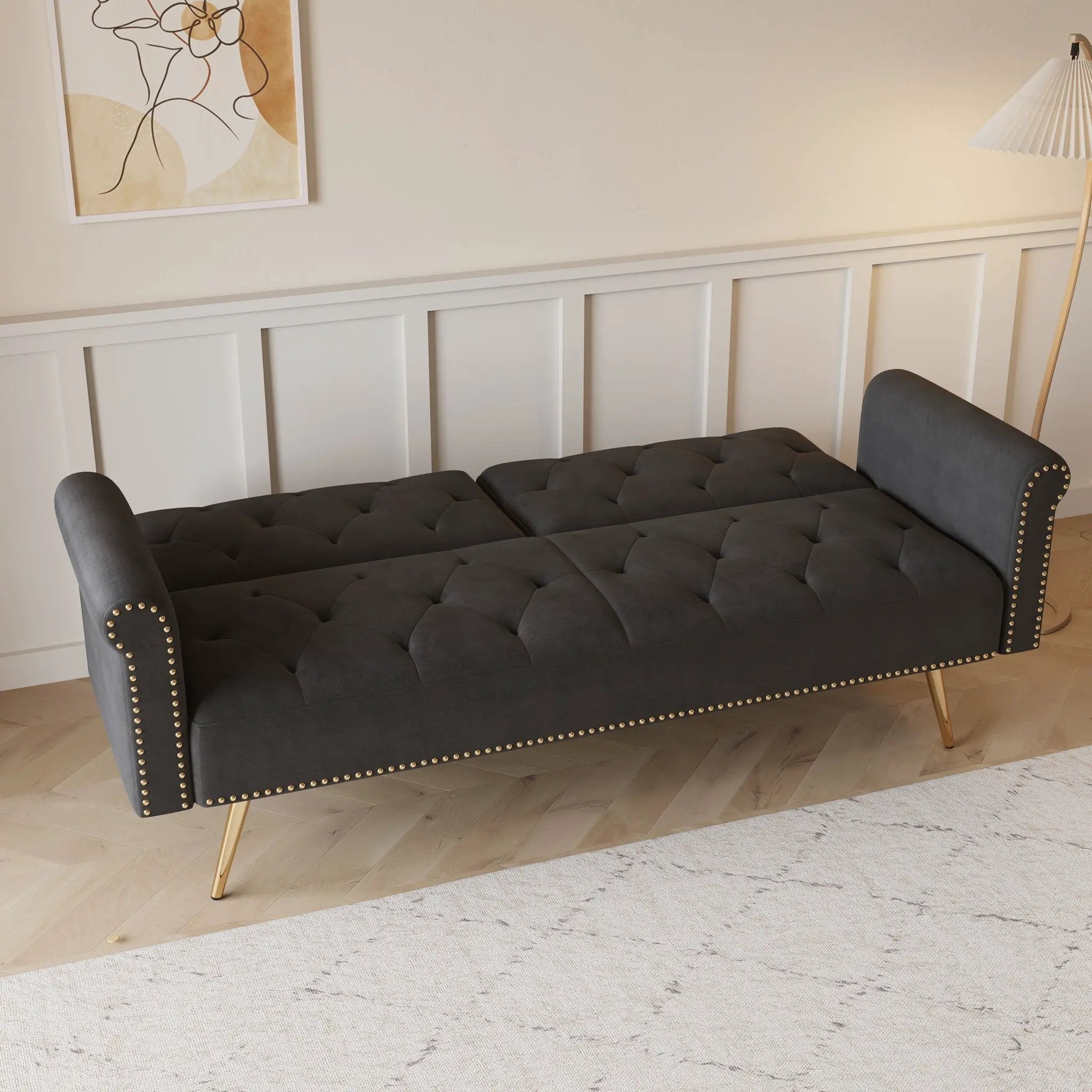 Luxurious Sofa Bed With Nail Head Trim And Matching Pillow by Unique Piece Furniture