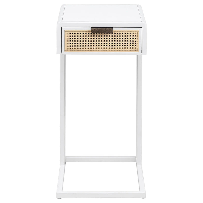 Kenneth - C Shape Side Table With Single Drawer - White