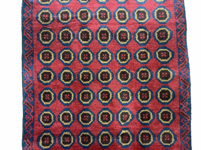 3'X 4'8" Vintage Handmade Tribal Wool Rug Balouchi Rug Afghan Rug Red Beige Blue by Jewel Rugs