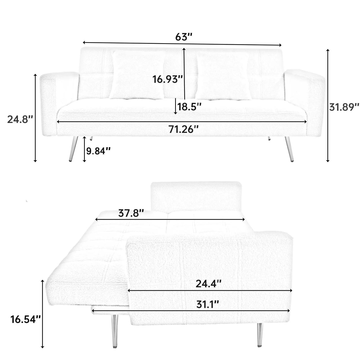 Teddy Fleece Sofa Bed With Luxurious Throw Pillows by Unique Piece Furniture