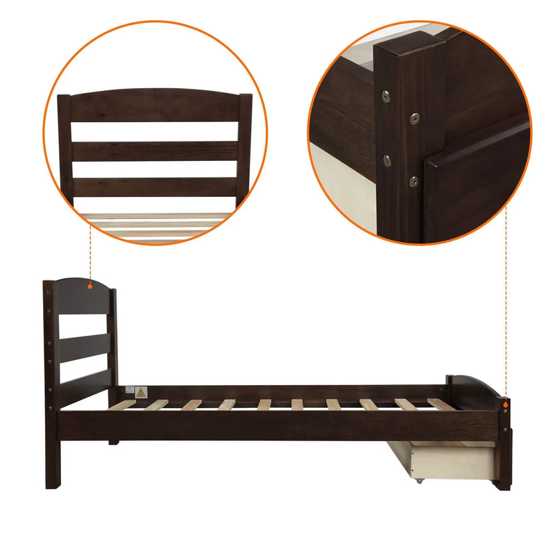 Platform Bed Frame With Storage Drawer And Wood Slat Support No Box Spring Needed by HouseOfZazla