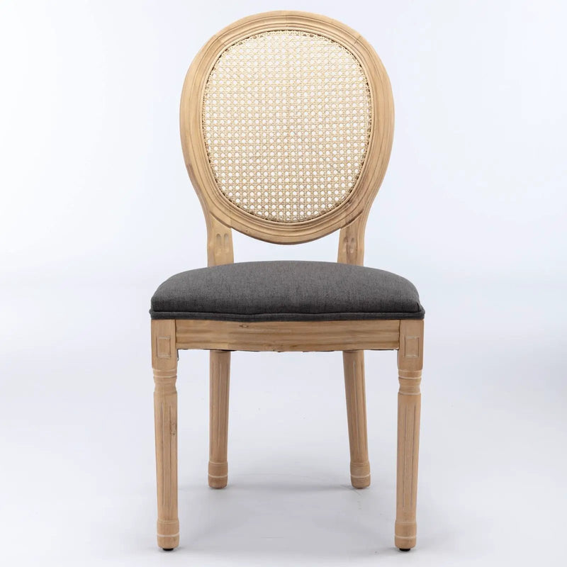 French Style Solid Wood Frame Antique Painting Fabric Rattan Back Dining Chair (Set of 2) by Unique Piece Furniture