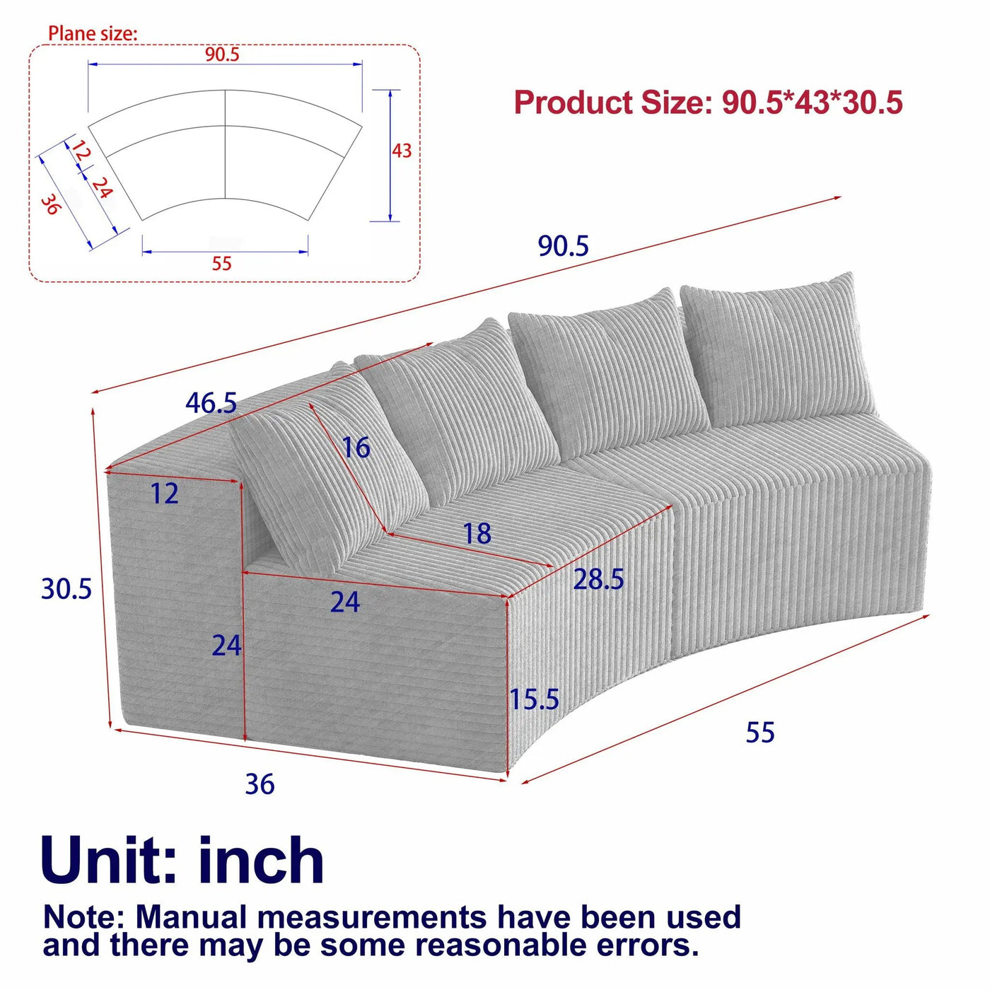 Curved Sectional Sofa With 4 Pillows, Modular Semi Circular Design by HouseOfZazla