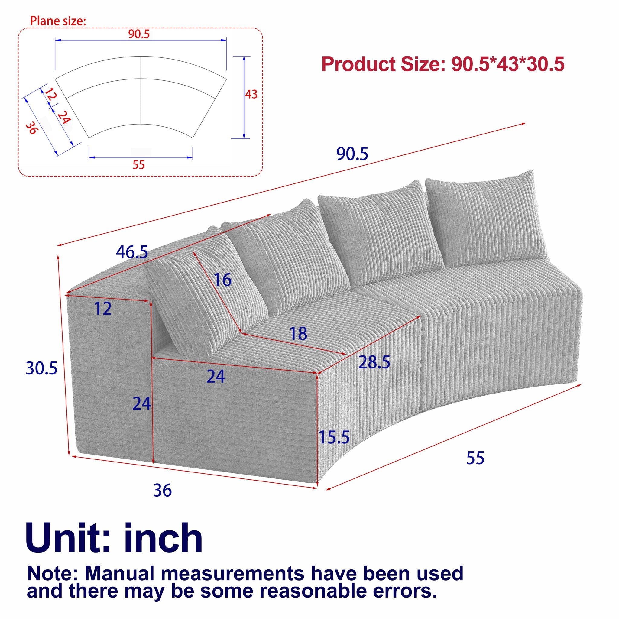 Curved Sectional Sofa With 4 Pillows, Modular Semi Circular Design by HouseOfZazla
