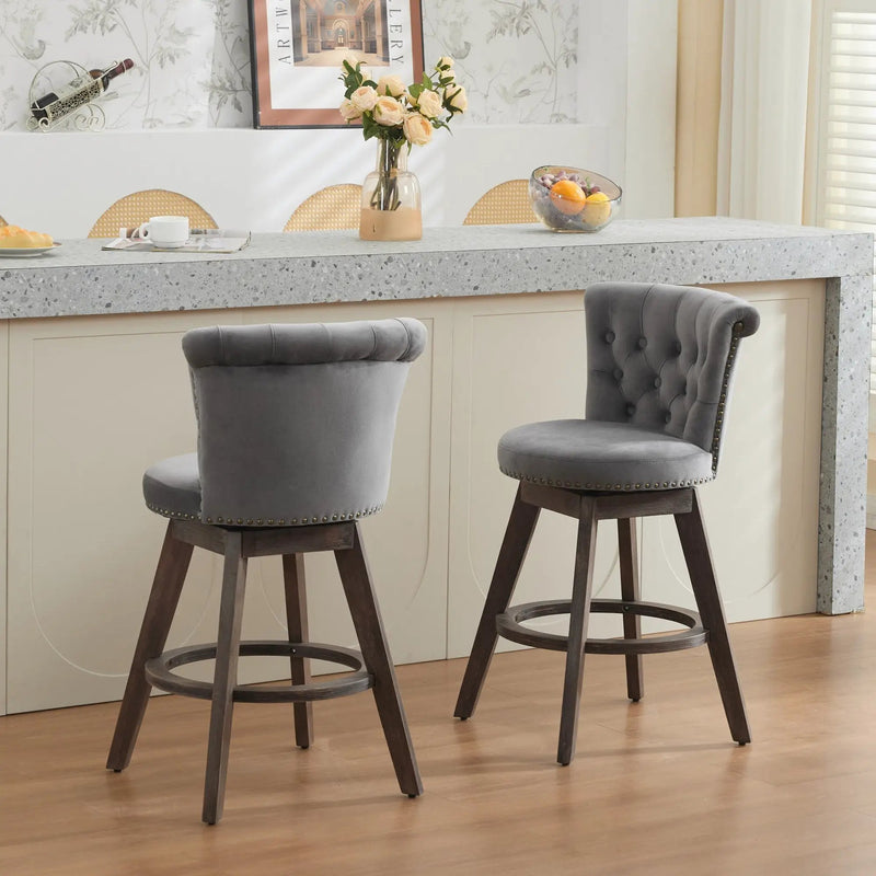 26" Counter Height Bar Stools Set of 2 with 360° Swivel and Velvet Upholstery by HouseOfZazla