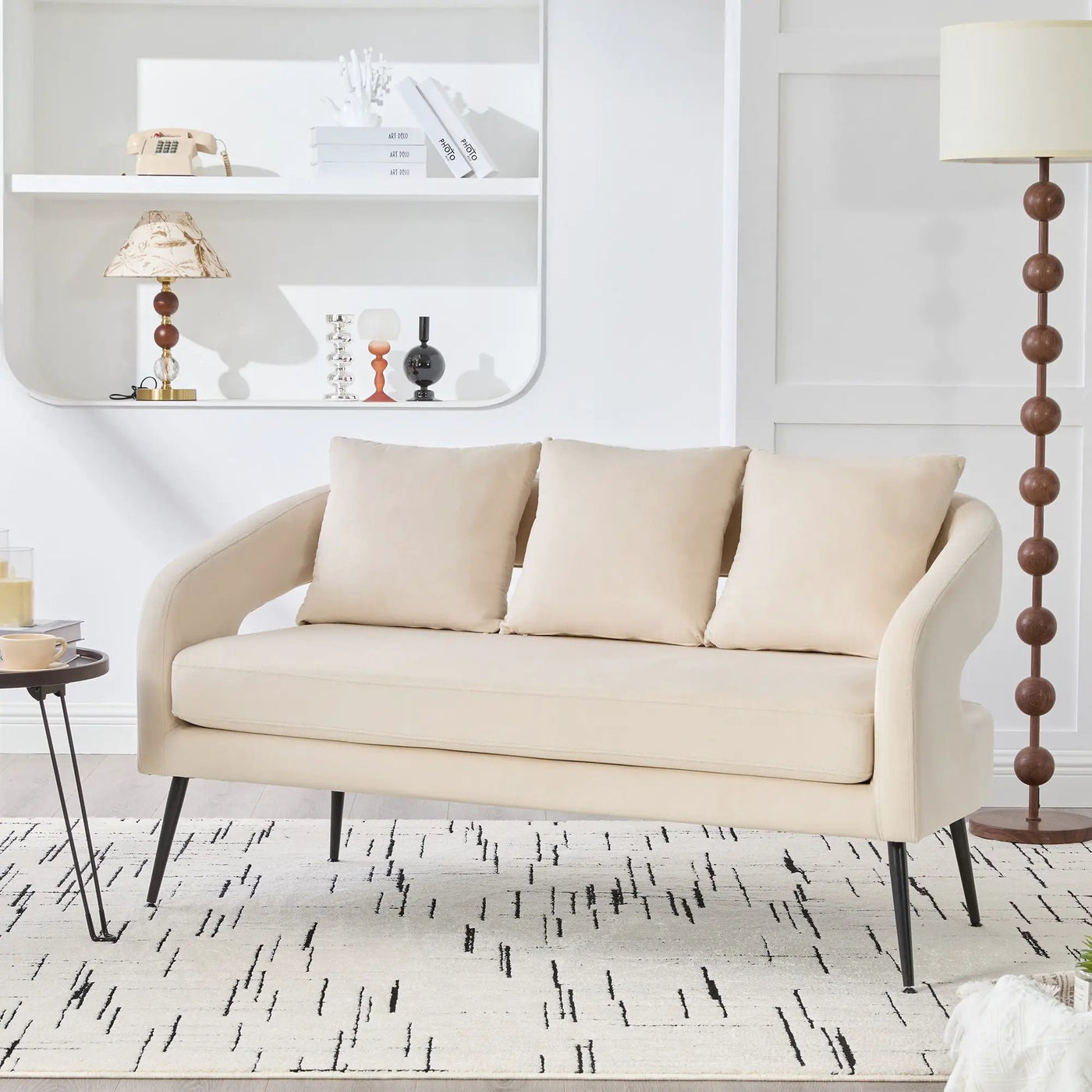 Open Back Loveseat Settee With 3 Pillows by Unique Piece Furniture
