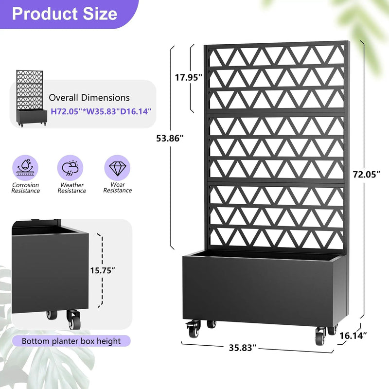 Metal Planter Box with Trellis Raised Garden Bed - 72.05'x35.83'x16.14', Trellis Privacy Screen for Climbing Plants, Vegetables, Vines(Assembly Required) by HouseOfZazla