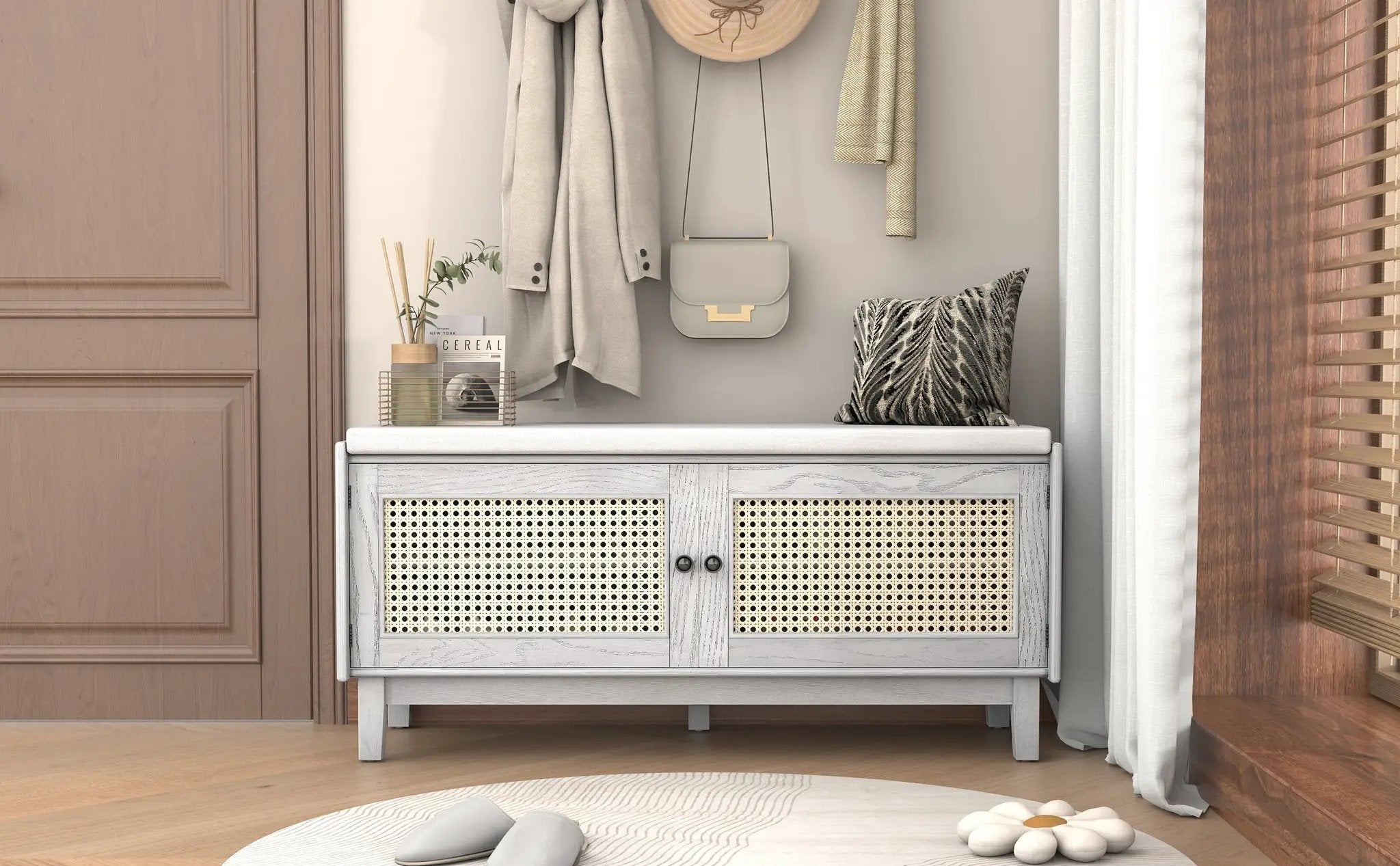 TREXM Boho Rattan Entryway Bench with Storage by HouseOfZazla