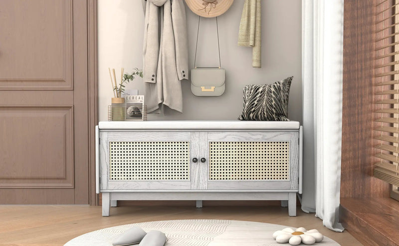 TREXM Boho Rattan Entryway Bench with Storage by HouseOfZazla