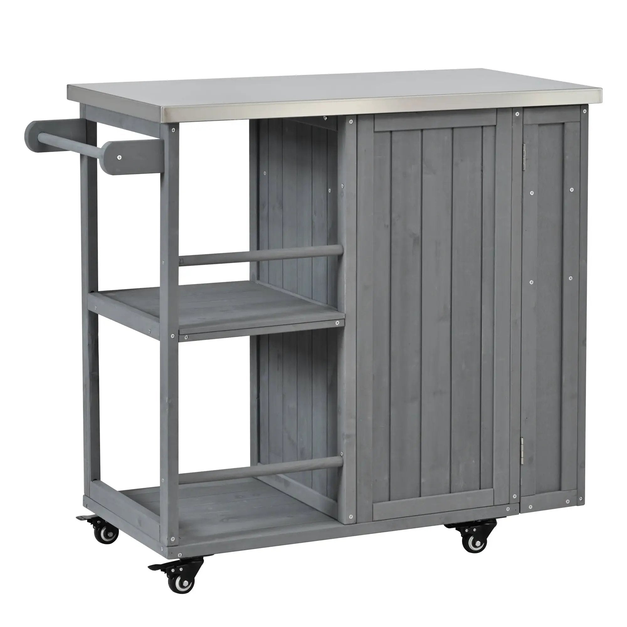 Outdoor Kitchen Island Fir Wood Prep Station with Stainless Steel Top by HouseOfZazla