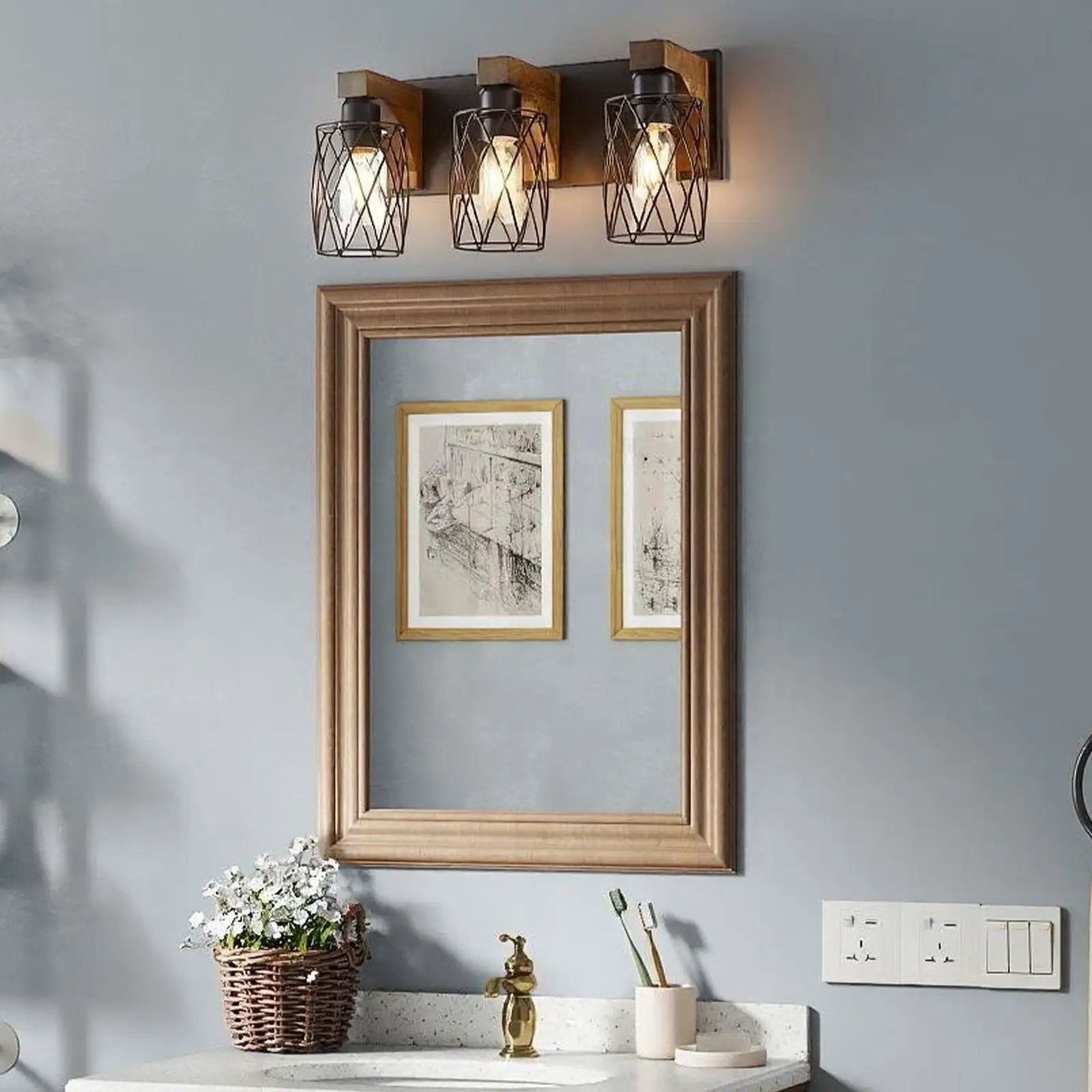 Bathroom Vanity Light, Wall Sconce With Cage Shade by HouseOfZazla