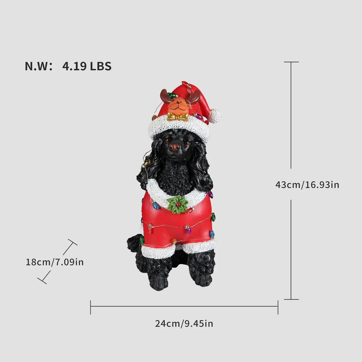 Festive Black Poodle Christmas Statue by HouseOfZazla